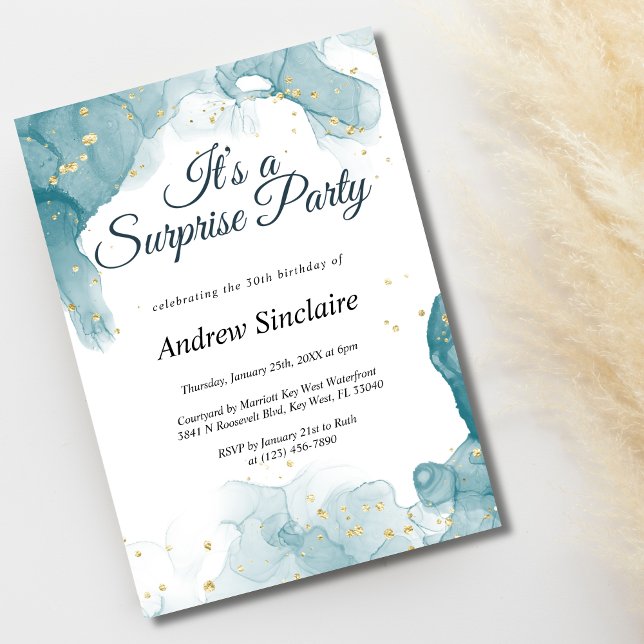 Teal & Gold Surprise Birthday Party Invitation  (Creator Uploaded)