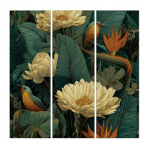 Teal Gold Toucan Tropical Botanical – 3 Panel Exo