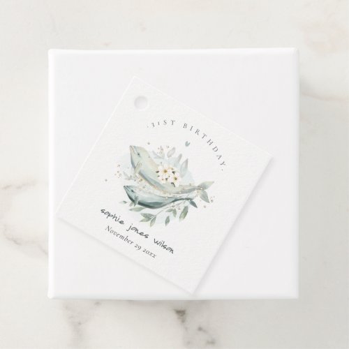 Teal Gold Underwater Floral Fish Any Age Birthday Favor Tags
