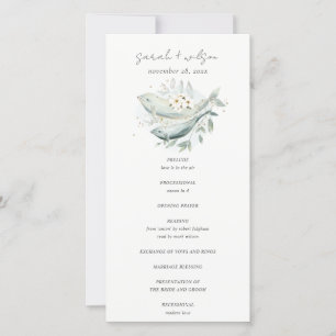 Teal Gold Underwater Floral Fish Wedding Program