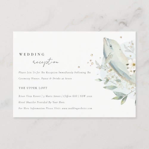 Teal Gold Underwater Floral Fish Wedding Reception Enclosure Card