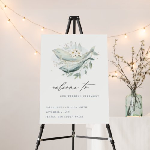Teal Gold Underwater Floral Fish Wedding Welcome Foam Board