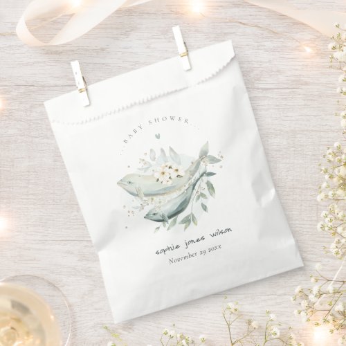 Teal Gold Underwater Floral Whale Fish Baby Shower Favor Bag