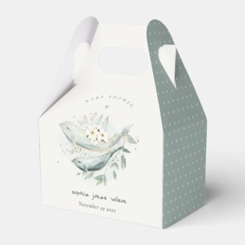 Teal Gold Underwater Floral Whale Fish Baby Shower Favor Boxes