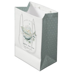 Teal Gold Underwater Floral Whale Fish Baby Shower Medium Gift Bag