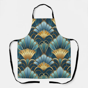 Teal gold vintage art deco pattern apron