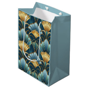 Teal gold vintage art deco pattern medium gift bag