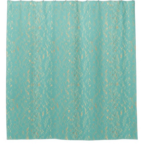 Teal Gold Vintage Glittery Sparkle Patterns Blue Shower Curtain