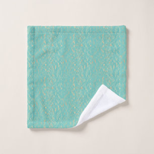 Teal Gold Vintage Glittery Sparkle Patterns Blue Wash Cloth