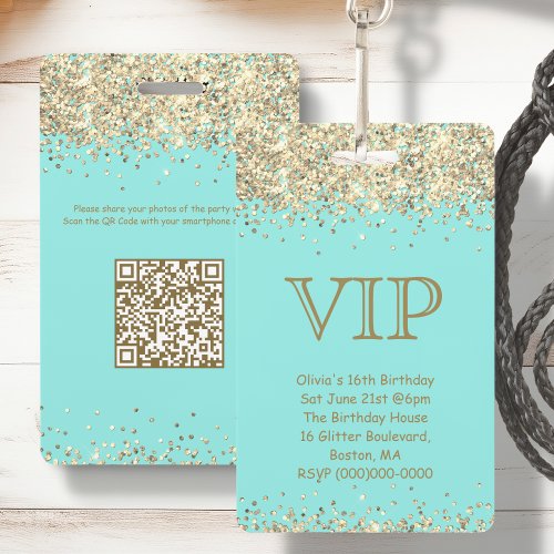 Teal  Gold  VIP Birthday Invitation Badge