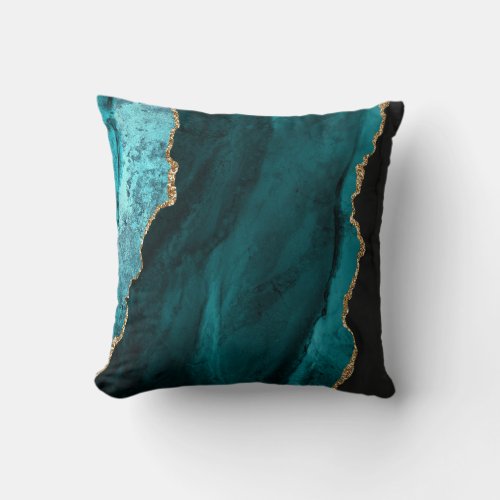 Teal Gold Watercolor Agate 1 Throw Pillow