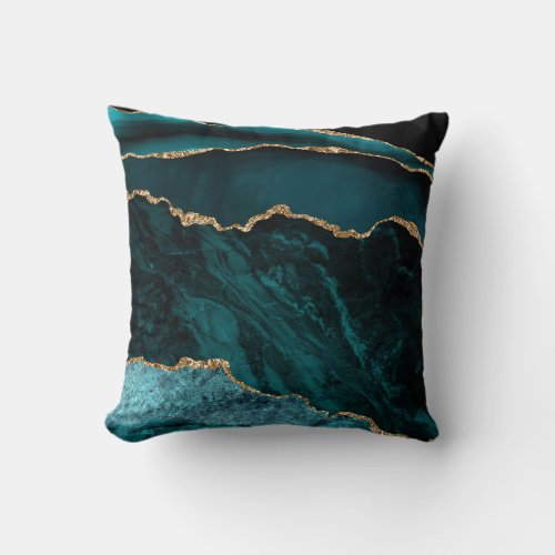 Teal Gold Watercolor Agate 2 Throw Pillow