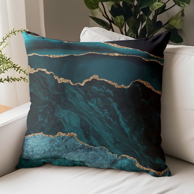 Teal Gold Watercolor Agate 2 Throw Pillow (Creator Uploaded)