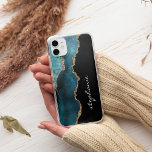 Teal Gold Watercolor Agate Personalized iPhone 13 Case<br><div class="desc">This trendy phone case features an elegant agate design in teal watercolor with faux gold glitter highlights. Personalize it with your name in white handwriting-style brush script.</div>