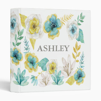Teal Gold Watercolor Custom Office Binder