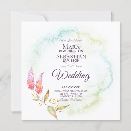 ~ Teal Gold Watercolor Elegant Floral Wedding Invitation