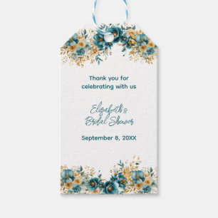Teal Gold Watercolor Floral Bridal Shower Gift Tags
