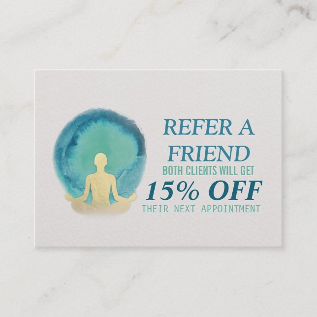 Teal Gold Watercolor YOGA Instructor Referral Card (Front)