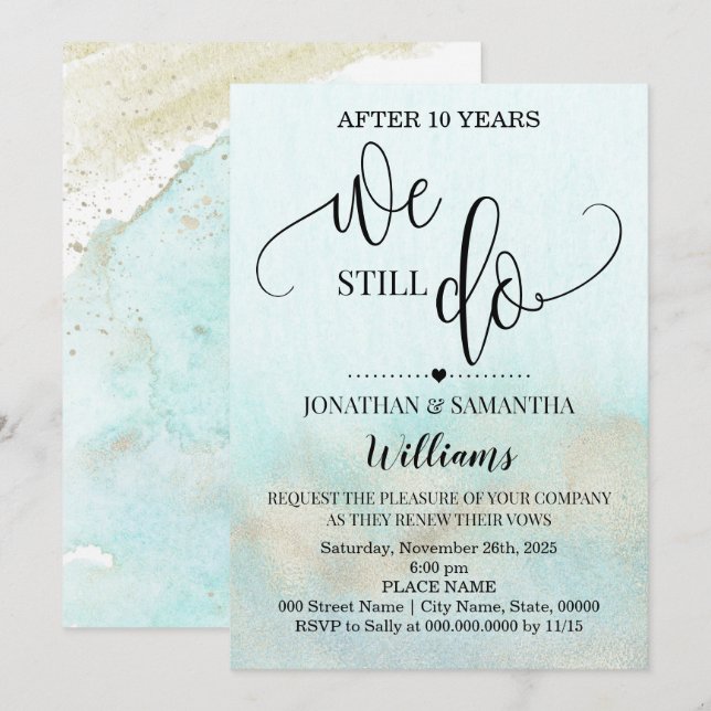 Teal Gold We still Do Ocean Wedding Anniversary Invitation (Front/Back)