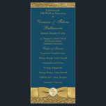 Teal Gold Wedding Anniversary Vow Renewal Program<br><div class="desc">This elegant teal or peacock blue and gold scrolled 50th wedding anniversary vow renewal ceremony program template or order of service card is fully customizable. It has a PRINTED on gold ribbon with a circle of printed-on crystals with an ornate gold cross in the center. You can change the text...</div>
