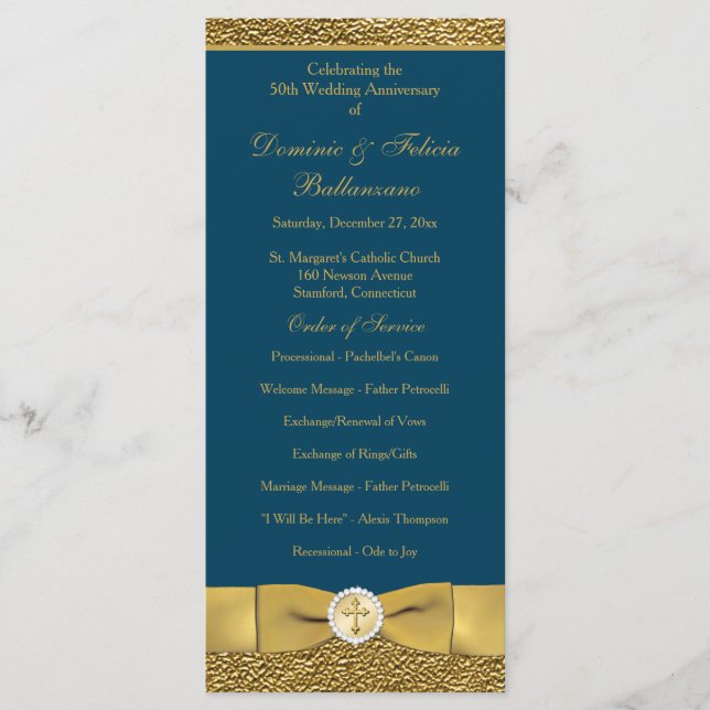 Teal Gold Wedding Anniversary Vow Renewal Program (Front)