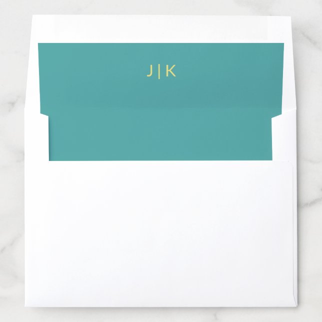Teal Gold Wedding Monogram Envelope Liner (In Envelope)