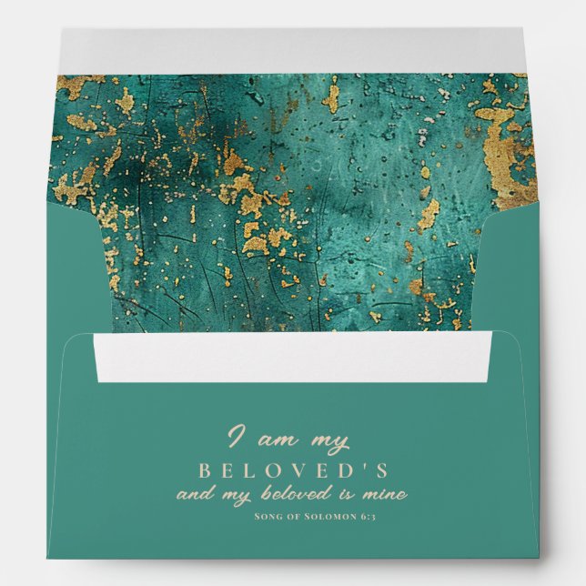 Teal Gold Wedding Song of Solomon Bible Verse Envelope (Back (Bottom))