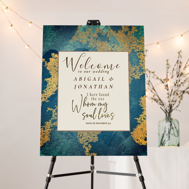 Teal Gold Welcome to Wedding Bible Verse Foam Board (In Situ (Stand))