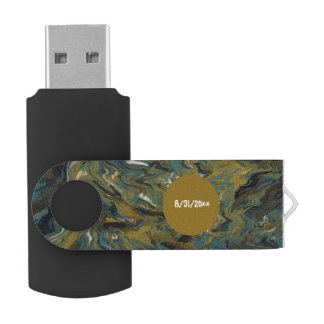 Teal, Gold, White and Black Oils Flash Drive