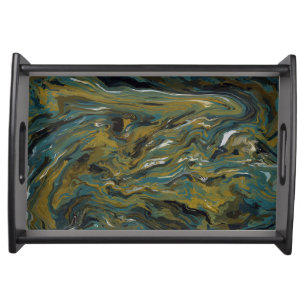 Teal, Gold, White and Black Oils Serving Tray