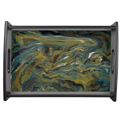 Teal Gold White and Black Oils Serving Tray