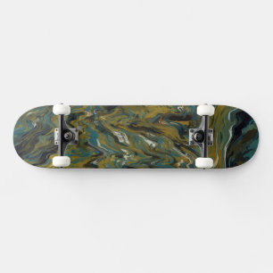 Teal, Gold, White and Black Oils Skateboard