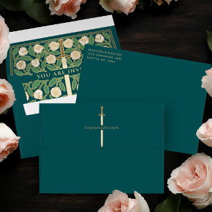 Teal Gold White Floral Sword Royal Wedding Envelope