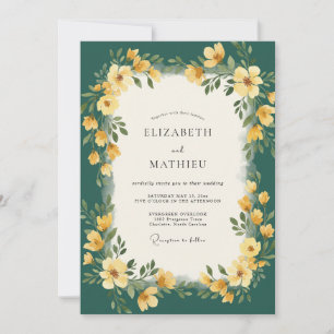 Teal Gold Wildflower Wedding Invitation