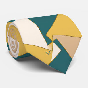 Teal Gold Yellow Geometric Artistic Pattern  Neck Tie