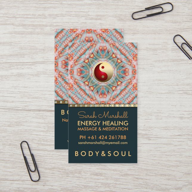 Teal Gold Yin Yang Energy Healing Kinesiology Business Card (Front/Back In Situ)