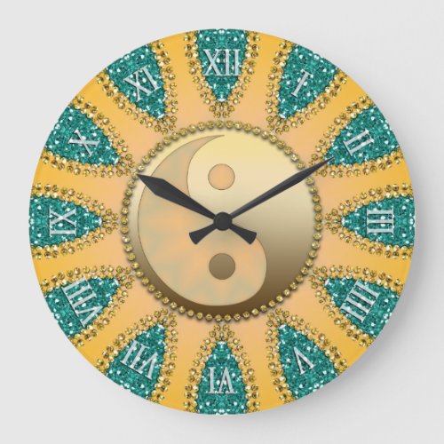 Teal Gold YinYang FengShui Home Decor Clock