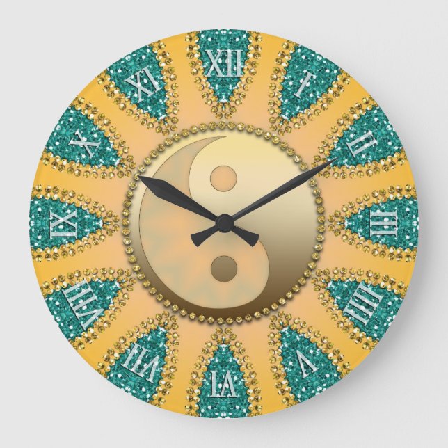 Teal Gold YinYang FengShui Home Decor Clock (Front)