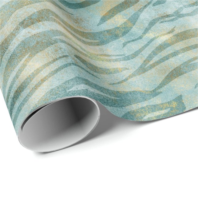 Teal Gold Zebra Print Wrapping Paper (Roll Corner)