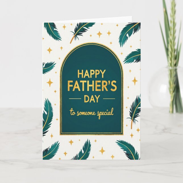 Teal Golden Fathers Day Feather Card (Front)