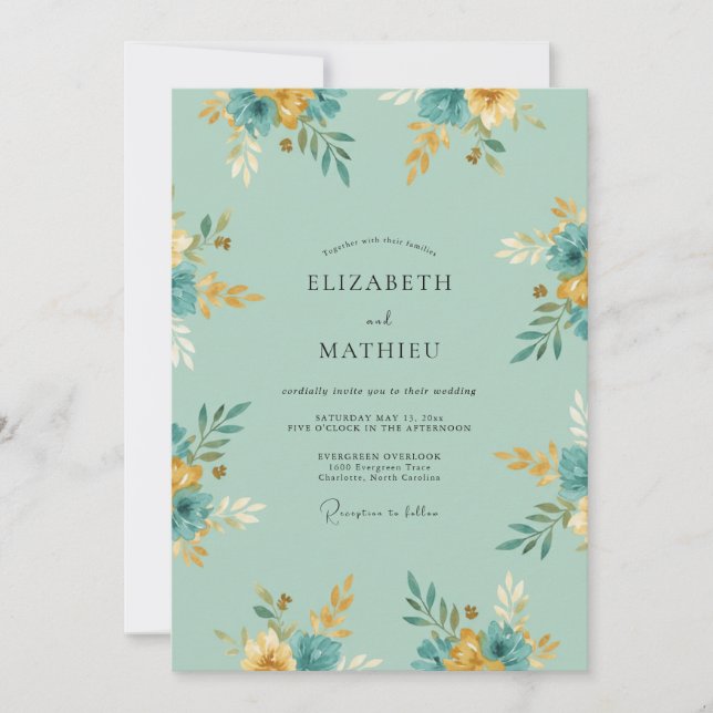 Teal Golden Meadow Wedding Invitation (Front)