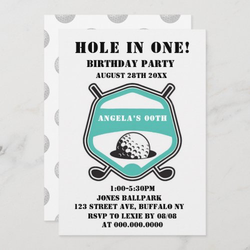 Teal Golf Theme Birthday Party Invites