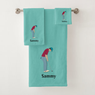 Teal Golf Themed Bath Towel Set