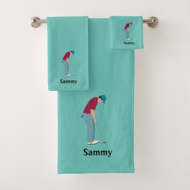 Teal Golf Themed Bath Towel Set (Insitu)