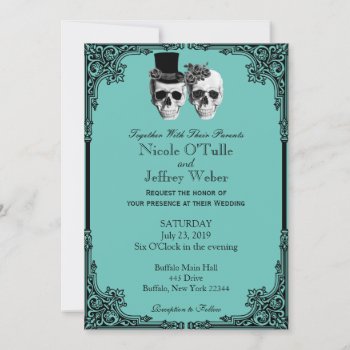 Teal Goth Sugar Skull Wedding Invitation by My_Wedding_Bliss at Zazzle