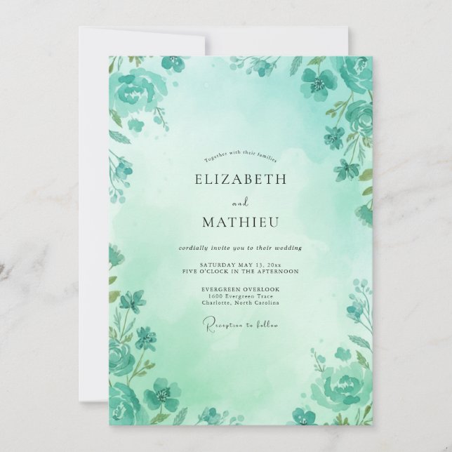Teal Graceful Coastal Wedding Invitation (Front)
