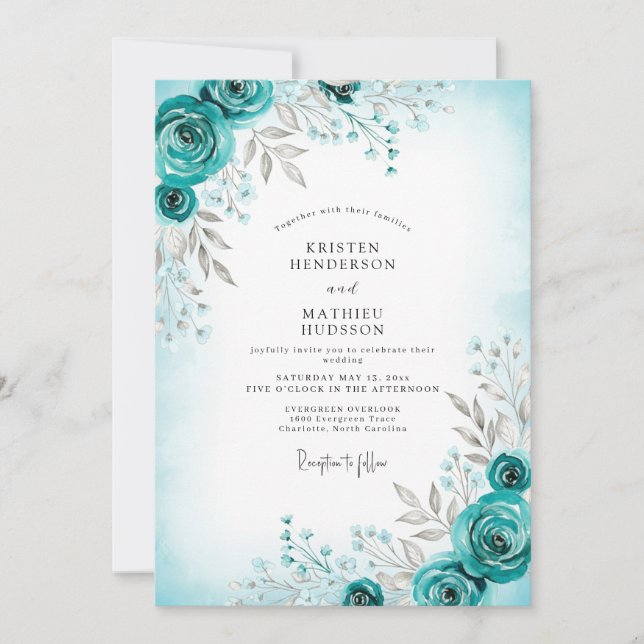 Teal Graceful Winter Wedding Invitation (Front)