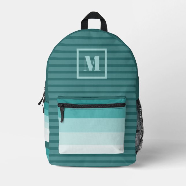 Teal Gradient Editable Initial Monogram Printed Backpack (Front)