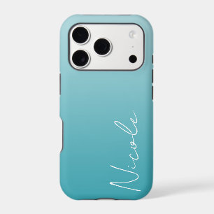Teal Gradient Handwriting Script Personalized iPhone 17 Pro Case