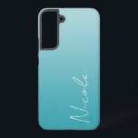 Teal Gradient Handwriting Script Personalized Samsung Galaxy S22  Case<br><div class="desc">A custom personalized Samsung phone case in a modern teal blue gradient design. The trendy handwriting script font adds a unique touch when adding your name.</div>